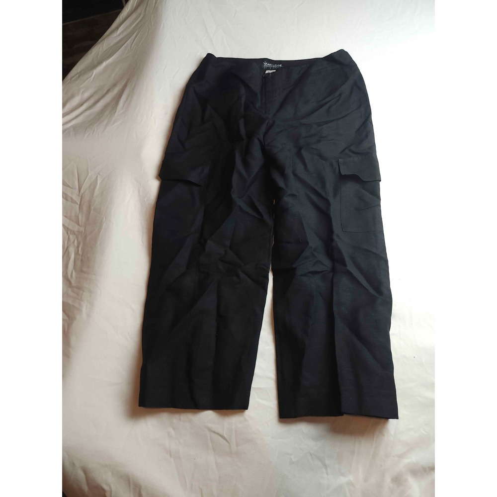 Larry Levine Utility Pants Womens 6P Black Linen Cargo Casual Cropped Pockets
